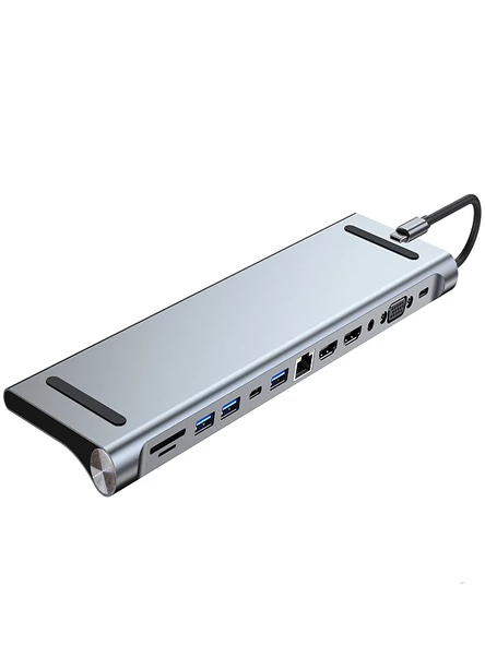 11in1 Çoklayıcı Type-C 3.1 To 4K Hdmi Vga Usb-C Ethernet USB Çoklayıcı SD Kart Okuyucu Çevirici Hub - 3