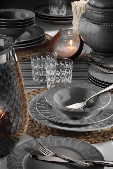 Kütahya Porselen Selanik 24 Parça Yemek Takımı Gri