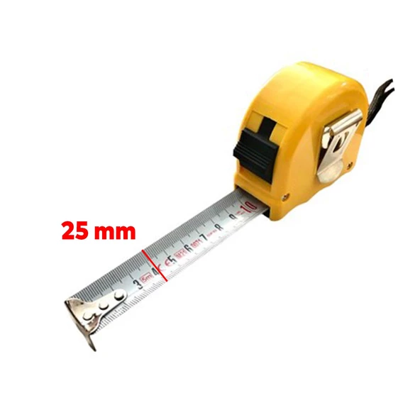 Şerit Metal Bükülebilir Metre 10 metre En 25 mm Düğmeli Ölçüm Ölçme Plastik Kasalı Yüksek Kalite - 3