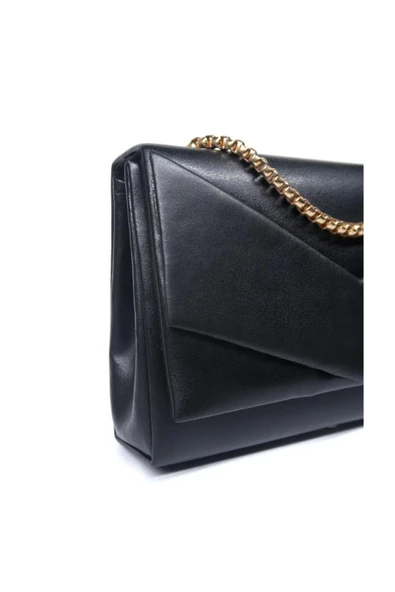 Kadın Siyah Zarf Model Lüks Zincirli Omuz Çantası - Resim 4