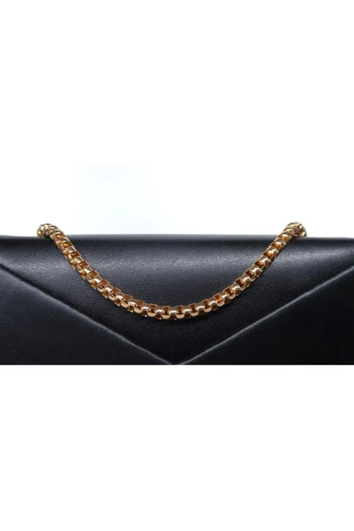 Kadın Siyah Zarf Model Lüks Zincirli Omuz Çantası - Resim 3