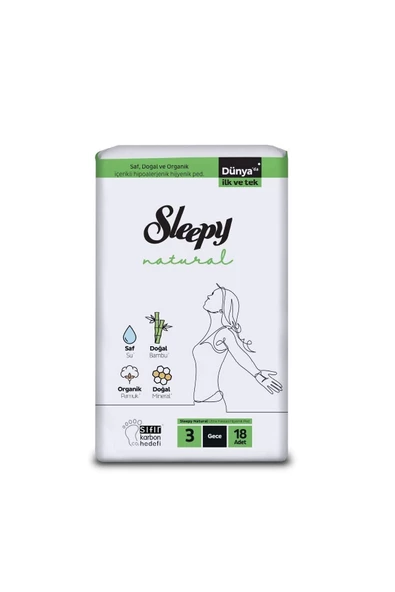 Sleepy Natural Ultra Hassas Hijyenik Ped Gece 18 Adet Ped