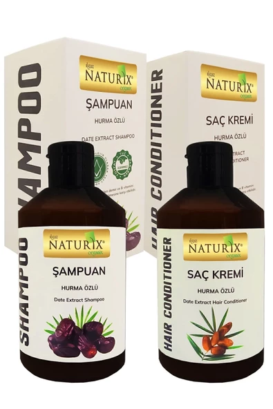 Naturix Hurma Özlü Tuzsuz Şampuan ve Saç Kremi Seti  Saç Dökülmesine Karşı, Nemlendirici, Demir ve B Vitamini ile Zenginleştirilmiş (250 ml x 2)