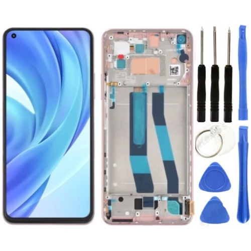 Xiaomi Mi 11 Lite Uyumlu Çıtalı Servis Lcd Ekran Dokunmatik Gold + Tamir Seti