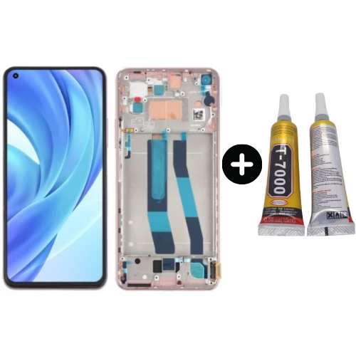 Xiaomi Mi 11 Lite Uyumlu Çıtalı HK Lcd Ekran Dokunmatik Gold + B7000