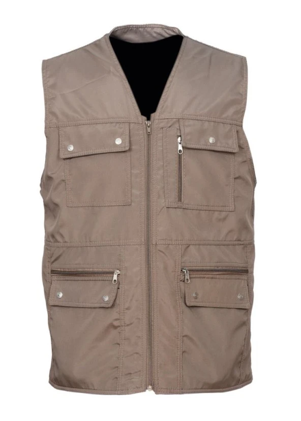 Yazlık Kumaş Yelek Çok Cepli Kahve Renk - 11