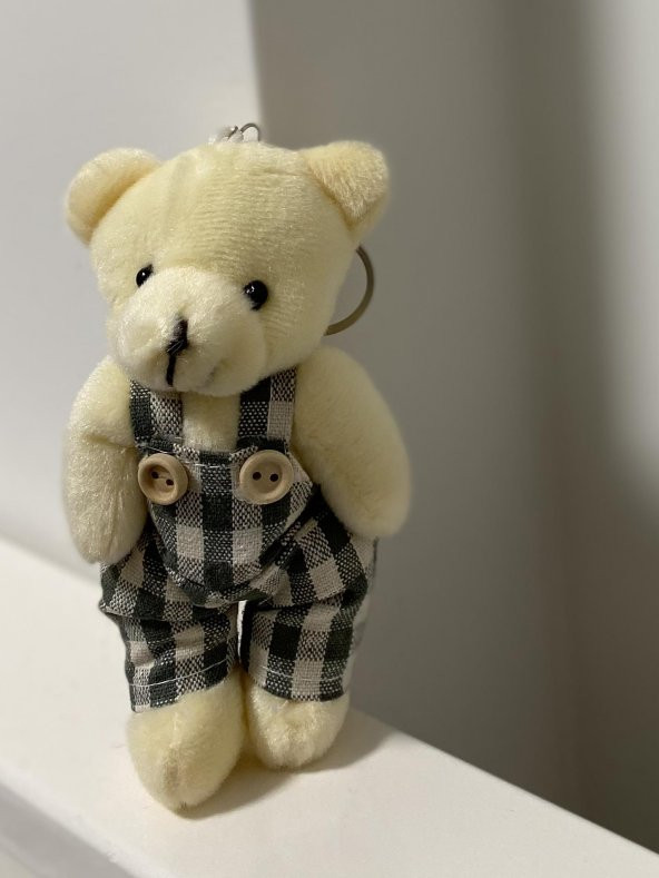 Gri Bahçıvan Ekose Kıyafetli Peluş Ayıcıklı Anahtarlık - 2