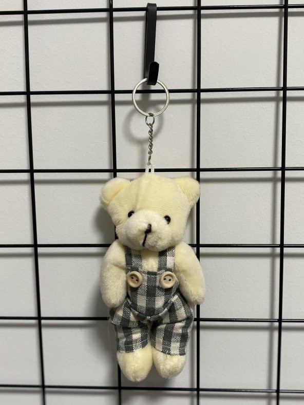 Gri Bahçıvan Ekose Kıyafetli Peluş Ayıcıklı Anahtarlık - 3