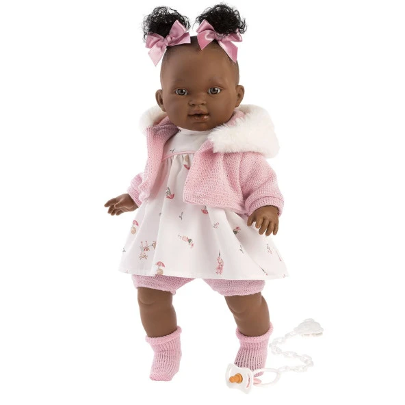 Lorens Pembe Elbiseli Ağlayan Zenci Bebek Diara 38 cm