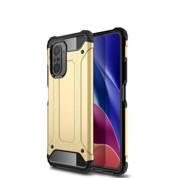 KNY Xiaomi Redmi K40 Kılıf Ultra Korumalı Çift Katmanlı Armour Case Gold