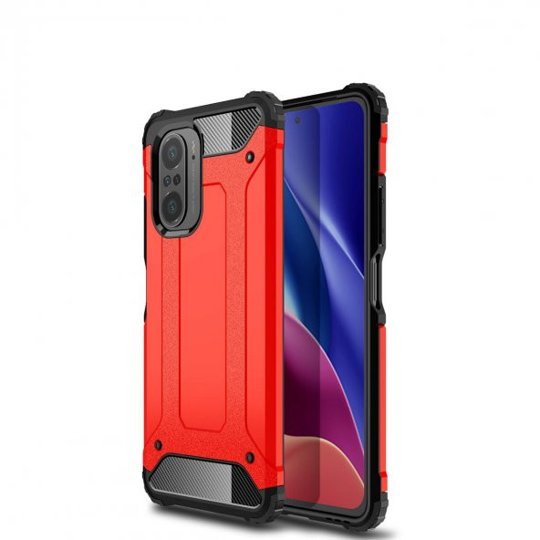 KNY Xiaomi Redmi K40 Pro Plus Kılıf Ultra Korumalı Çift Katmanlı Armour Case Kırmızı