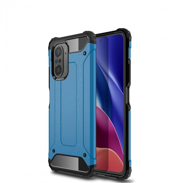 KNY Xiaomi Poco F3 Kılıf Ultra Korumalı Çift Katmanlı Armour Case Mavi