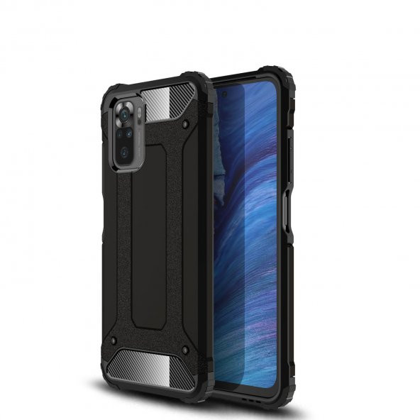 KNY Xiaomi Redmi Note 10S Kılıf Ultra Korumalı Çift Katmanlı Armour Case Siyah