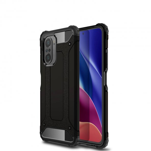 KNY Xiaomi Poco F3 Kılıf Ultra Korumalı Çift Katmanlı Armour Case Siyah