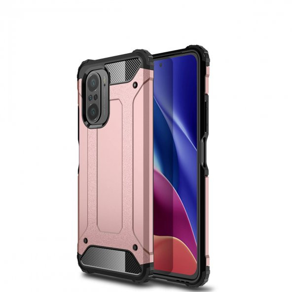 KNY Xiaomi Redmi K40 Kılıf Ultra Korumalı Çift Katmanlı Armour Case Rose Gold