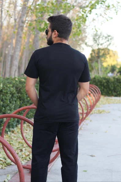 Erkek Siyah Slim Fit Düz Basic Kısa Kollu V Yaka İnce Tişört 20ETSHBSIC - 6