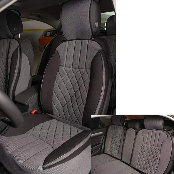Lüx Oto Koltuk Minderi Full Set Takım - Gri/Siyah Renk Takmatik Pratik - 2