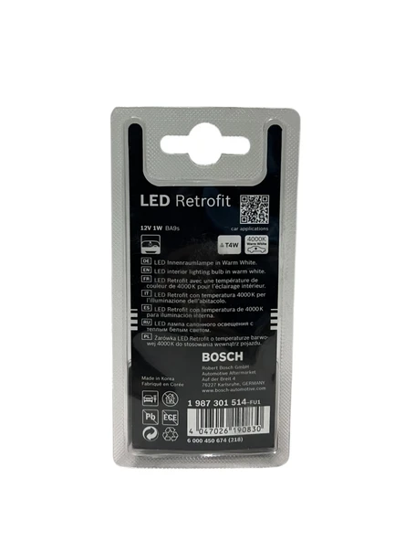Bosch BA9S 12V 1W T4W 4000 Kelvin Sıcak Beyaz Led Redrofit Gösterge, Tavan Ampulü 2'li Takım - 5