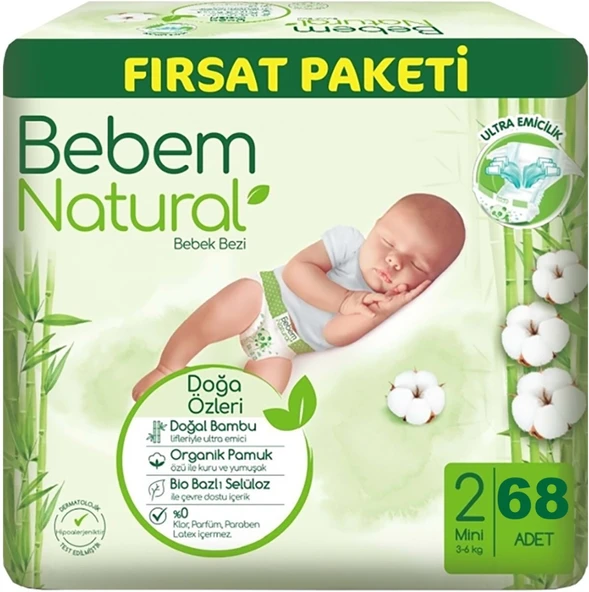 Bebem Bebek Bezi Natural Beden:2 (3-6Kg) Mini 204 Adet Aylık Fırsat Pk - 2