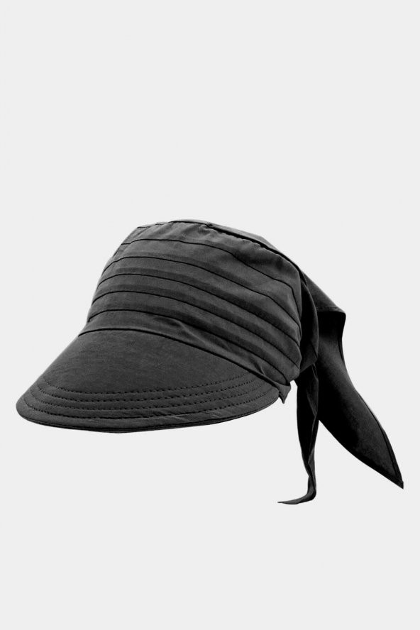 Kadın Safari Şapka Bağlamalı Eşarp Siperli Bandana Plaj Şapkası Siyah