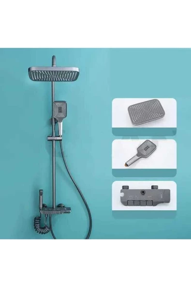 KALİTE Piyano Duş Seti Banyo Dekor Banyo Duş Seti Antrasit Duş Seti - Resim 3