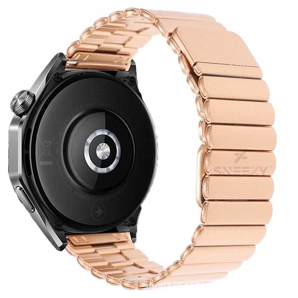 Sneezy Huawei Watch GT3 Elite-Active 46mm-GT3 Pro-GT3 Se İle Uyumlu 22mm Clasp Manyetik Metal Kordon  Rose Gold