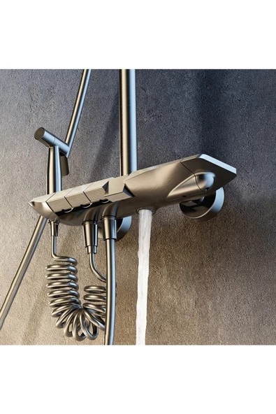 KALİTE Piyano Duş Seti Banyo Dekor Banyo Duş Seti Antrasit Duş Seti - Resim 4