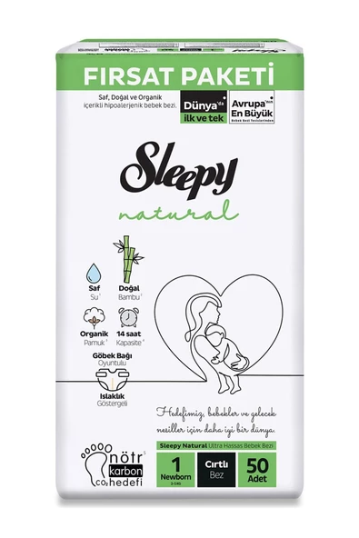 Sleepy Natural Bebek Bezi Fırsat Paketi 1 Yenidoğan 2-5 Kg 50 Adet