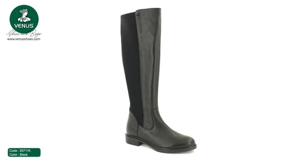 VENÜS 20711K DÜZ TOPUK STREÇ DETAYLI GÜNLÜK DERİ KADIN ÇİZME - Resim 4