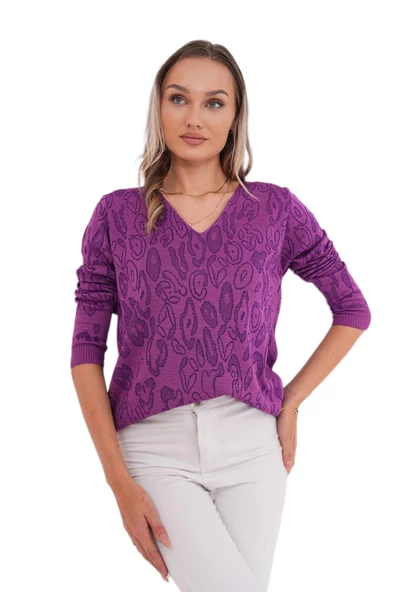 Kadın V Yaka Simli Kazak 12777 BGL-ST04101 - Resim 7