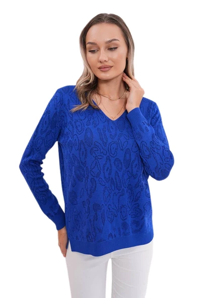 Kadın V Yaka Simli Kazak 12777 BGL-ST04101 - Resim 9