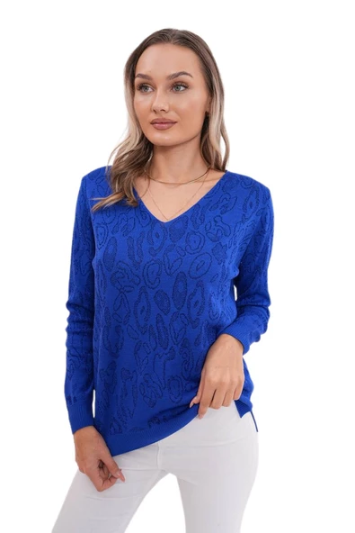 Kadın V Yaka Simli Kazak 12777 BGL-ST04101 - Resim 8