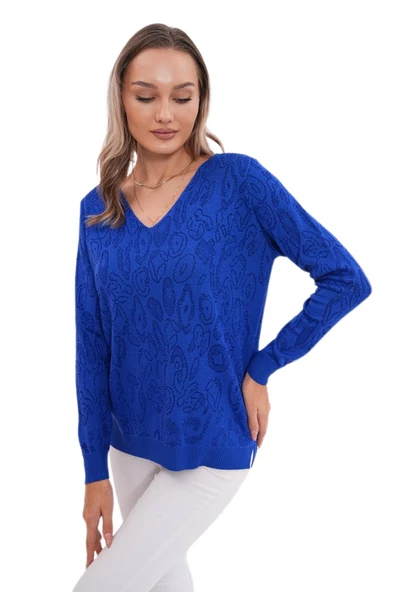 Kadın V Yaka Simli Kazak 12777 BGL-ST04101 - Resim 11