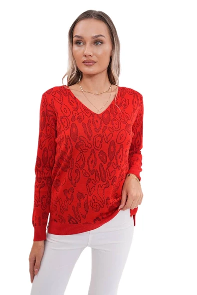 Kadın V Yaka Simli Kazak 12777 BGL-ST04101 - Resim 3