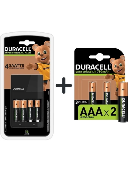 Duracell Cef 14 Şarj Aleti+2 Aa ve 2 Aaa Pil+Şarj Edilebilir Aaa 750 Mah 2 Pil