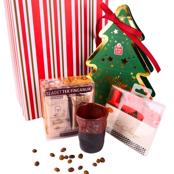 Yılbaşı Çam Ağacı Tasarımlı Çikolata,Türk Kahvesi,Love Mum Hediye Kutusunda - 2
