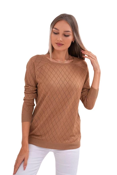 Kadın Baklava Dilimi Desenli Kazak 12781 BGL-ST04110 - Resim 5