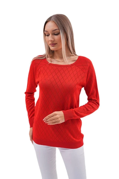 Kadın Baklava Dilimi Desenli Kazak 12781 BGL-ST04110 - Resim 10