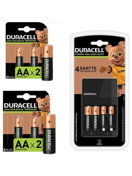 Duracell Cef 14 Şarj Cihazı Şarj Edilebilir 6 adet 1300 mAh AA ve 2 adet 750 mAh AAA Pil Paketi