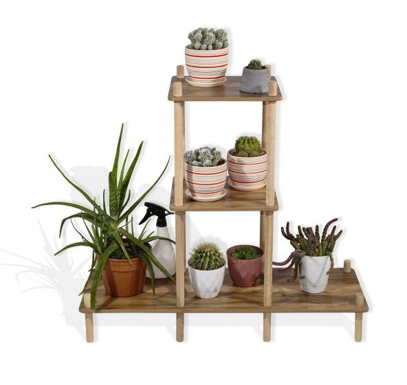 Asudehome Saksı Standı Bahçe 3 Katlı Saksılık Çiçek Rafı Ahşap Saksılık Çiçeklik No2 - 4