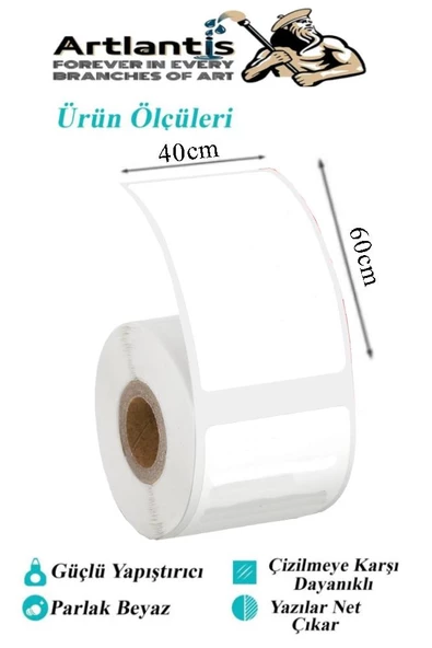 60x40 mm Barkod Etiketi Yapışkanlı 1 Adet Rulo Etiket Termal Barkot Terazi Etiketi 500 lü Barkod Yazıcılarına Uyumludur - 2