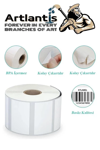 60x40 mm Barkod Etiketi Yapışkanlı 6 Adet Rulo Etiket Termal Barkot Terazi Etiketi 500 lü Barkod Yazıcılarına Uyumludur - 3