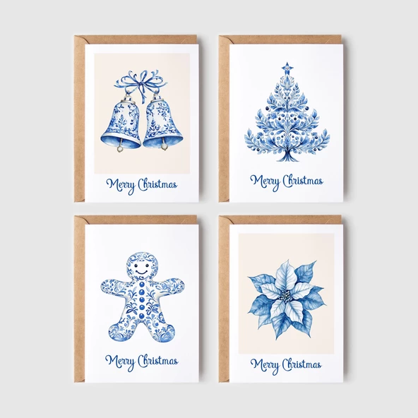 Mavi Desen Yeniyıl Kartları 8’li Set, Lüks Noel Kartları, Mutlu Yıllar Kartı, Tebrik Kartları - 2