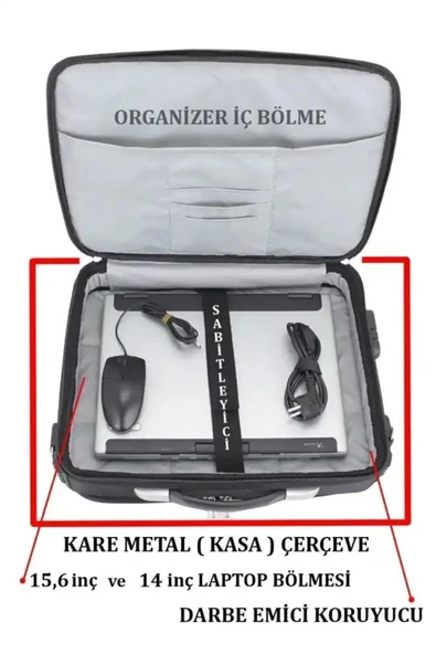 Case Club 216 Kasalı Laptop Evrak Çantası 15,6 inç Darbe Emici Koruma Omuz Askılı - 8