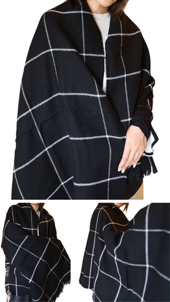 1 Adet Kadın Büyük Bedene Uygun Yumuşak Dokulu Kışlık Desenli Atkı Omuz Şalı - 11