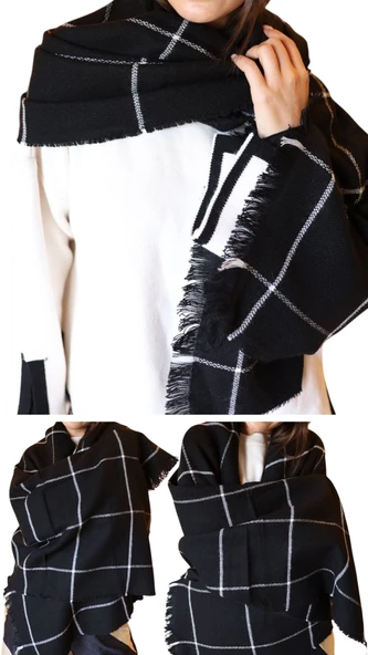 1 Adet Kadın Büyük Bedene Uygun Yumuşak Dokulu Kışlık Desenli Atkı Omuz Şalı - 8