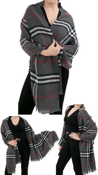1 Adet Kadın Büyük Bedene Uygun Yumuşak Dokulu Kışlık Desenli Atkı Omuz Şalı - 7