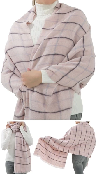 1 Adet Kadın Büyük Bedene Uygun Yumuşak Dokulu Kışlık Desenli Atkı Omuz Şalı - 6