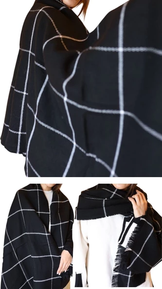 1 Adet Kadın Büyük Bedene Uygun Yumuşak Dokulu Kışlık Desenli Atkı Omuz Şalı - 10