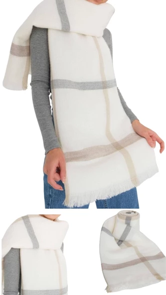 1 Adet Kadın Büyük Bedene Uygun Yumuşak Dokulu Kışlık Desenli Atkı Omuz Şalı - 4